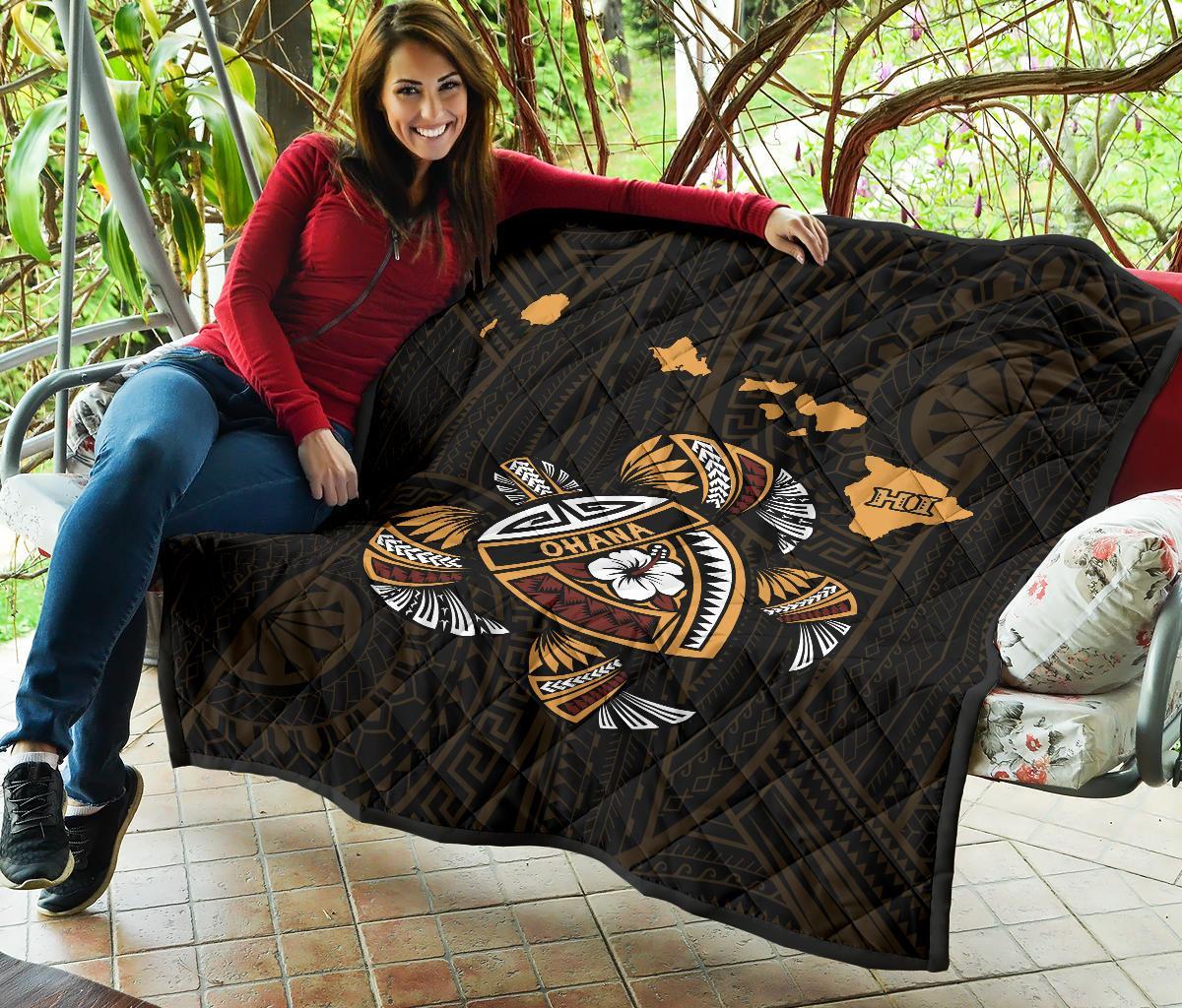 Hawaii Kakau Polynesian Turtle Map Premium Quilt - Polynesian Pride