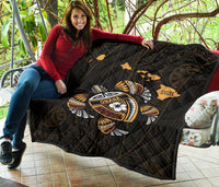 Hawaii Kakau Polynesian Turtle Map Premium Quilt - Polynesian Pride