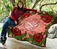 Hawaii Turtle Hibiscus Pink Premium Quilt - Polynesian Pride