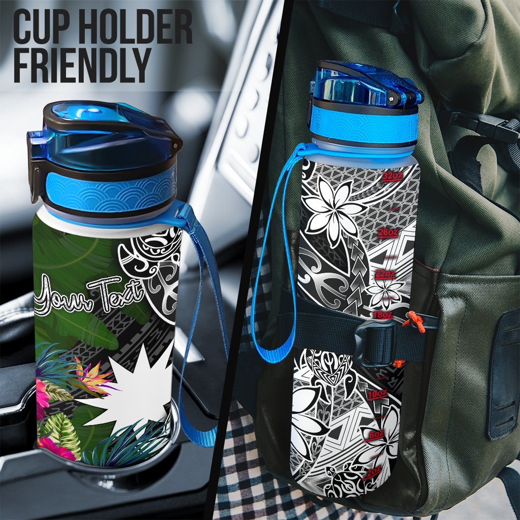 Nauru Custom Personalised Hydro Tracking Bottle - Turtle Plumeria Banana Leaf - Polynesian Pride
