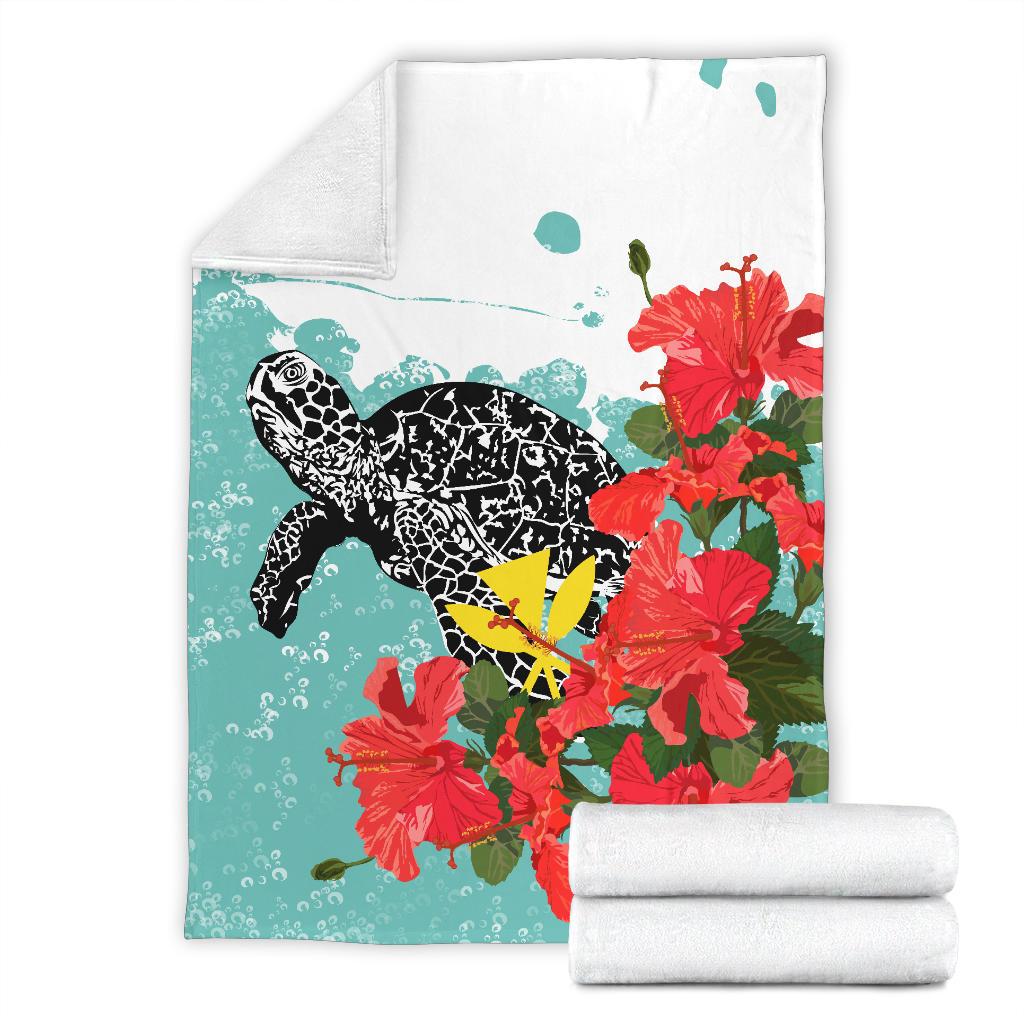 Hawaii Turle Sea Hibiscus Premium Blanket - Polynesian Pride