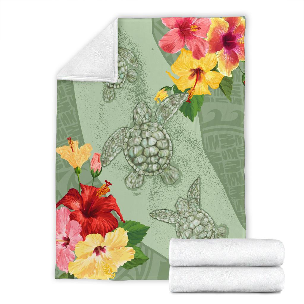 Hawaii Turtle Hibiscus Premium Blanket - Tink Style - Polynesian Pride