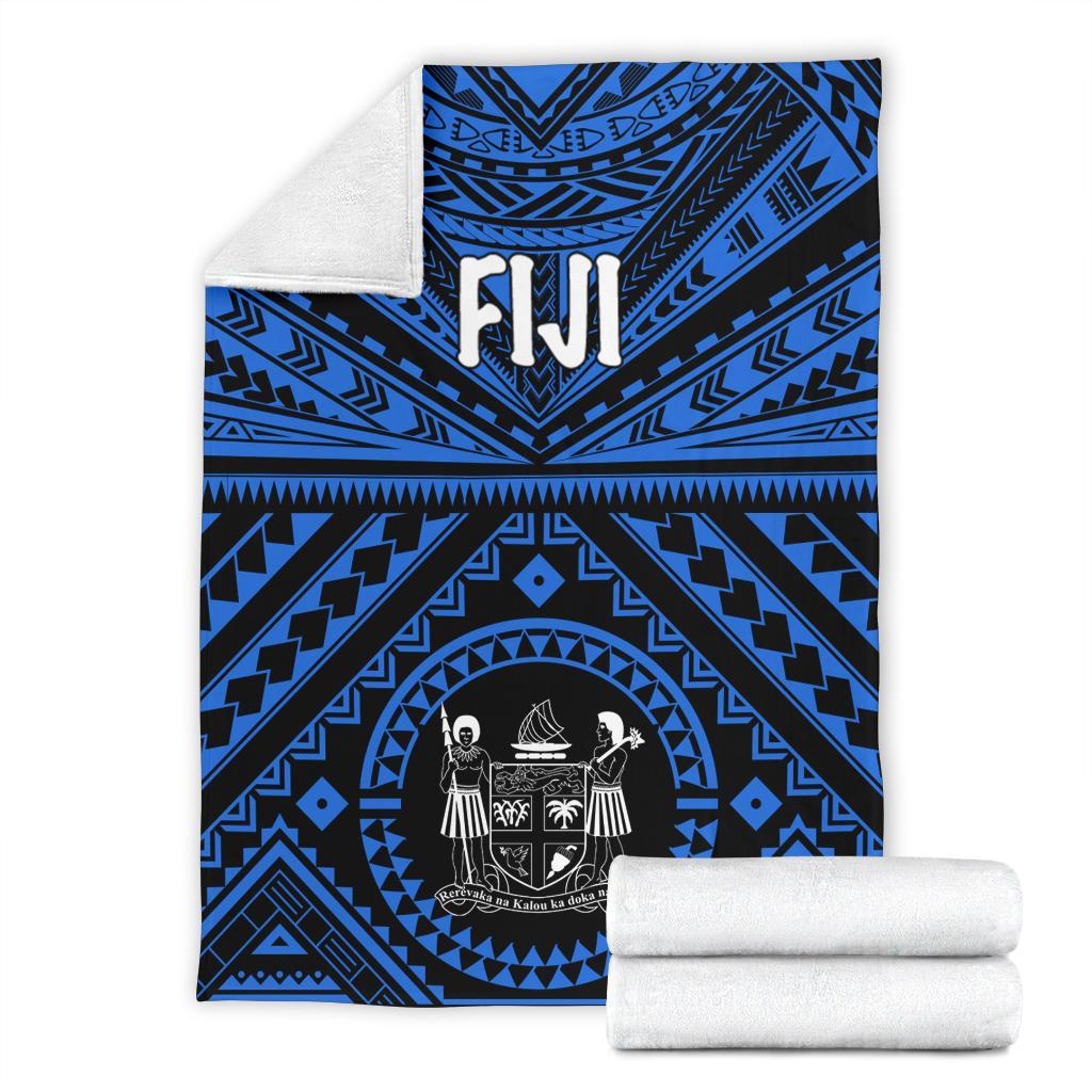 Fiji Premium Blanket - Fiji Seal With Polynesian Tattoo Style (Blue) - Polynesian Pride