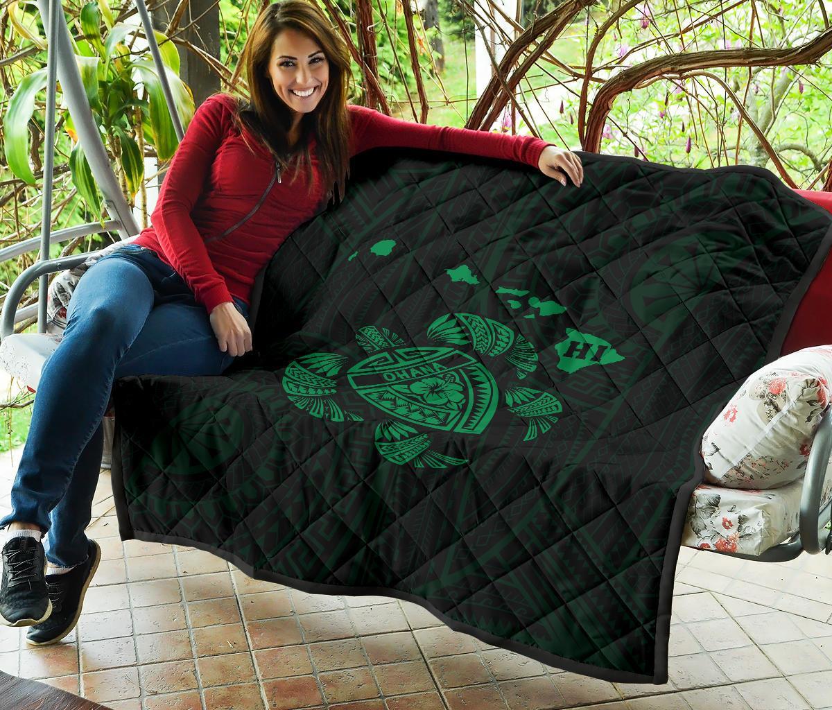 Hawaii Turtle Hibicus Map Premium Quilt - Green - Polynesian Pride