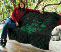 Hawaii Turtle Hibicus Map Premium Quilt - Green - Polynesian Pride