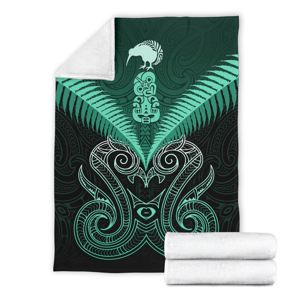 Maori Manaia New Zealand Premium Blanket Turquoise - Polynesian Pride
