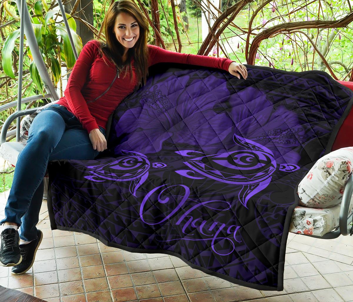 Hawaii Turtle Ohana Hibiscus Poly Premium Quilt Purple - Polynesian Pride