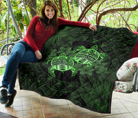 Hawaii Premium Quilt - Turtle Strong Pattern Hibiscus Plumeria Green AH - Polynesian Pride
