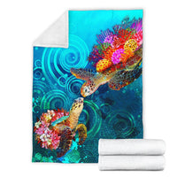 Polynesian Kanaka Maoli (Hawaiian) Premium Blanket - Turtle Hawaii Map - Polynesian Pride