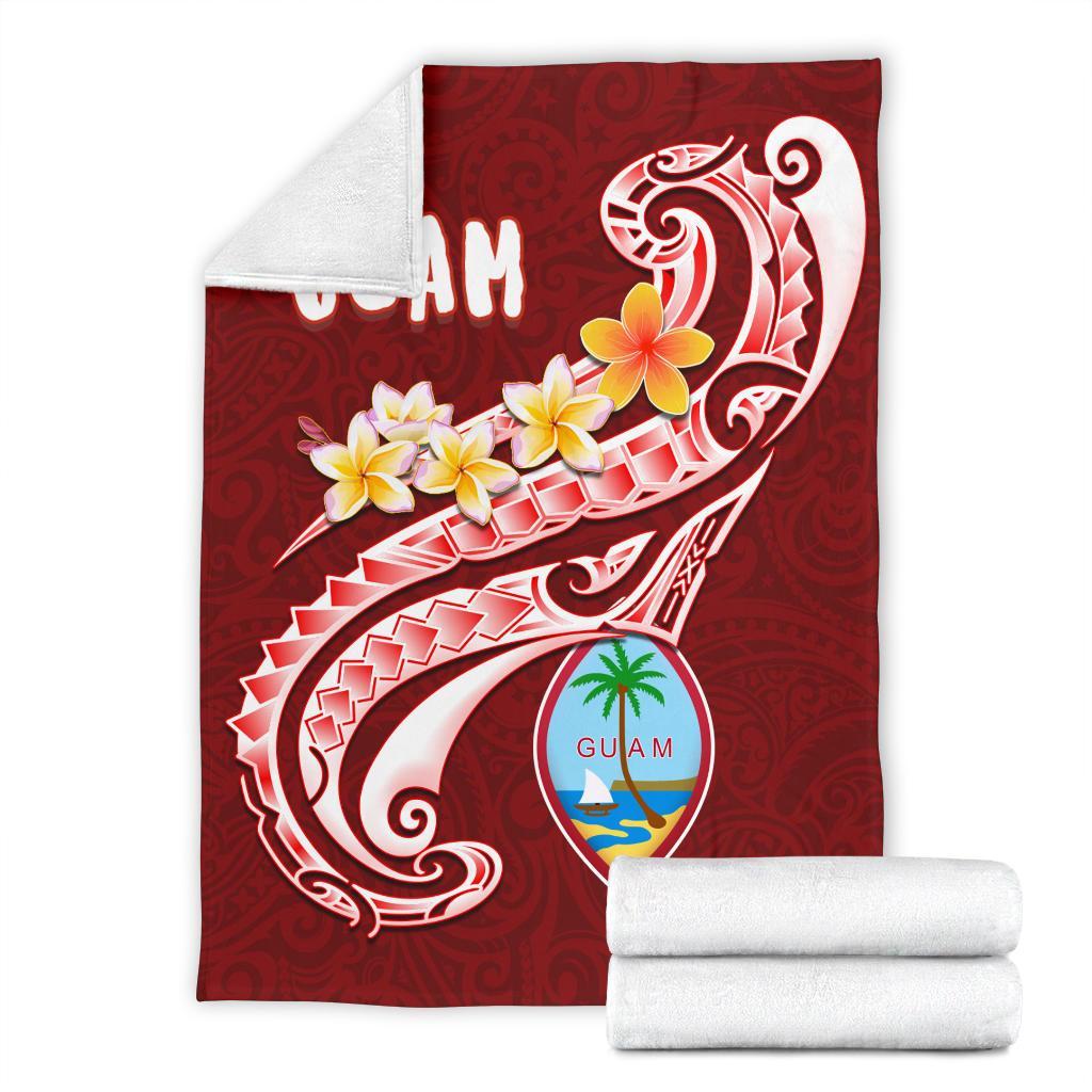 Guam Premium Blanket - Guam Seal Polynesian Patterns Plumeria (Red) - Polynesian Pride