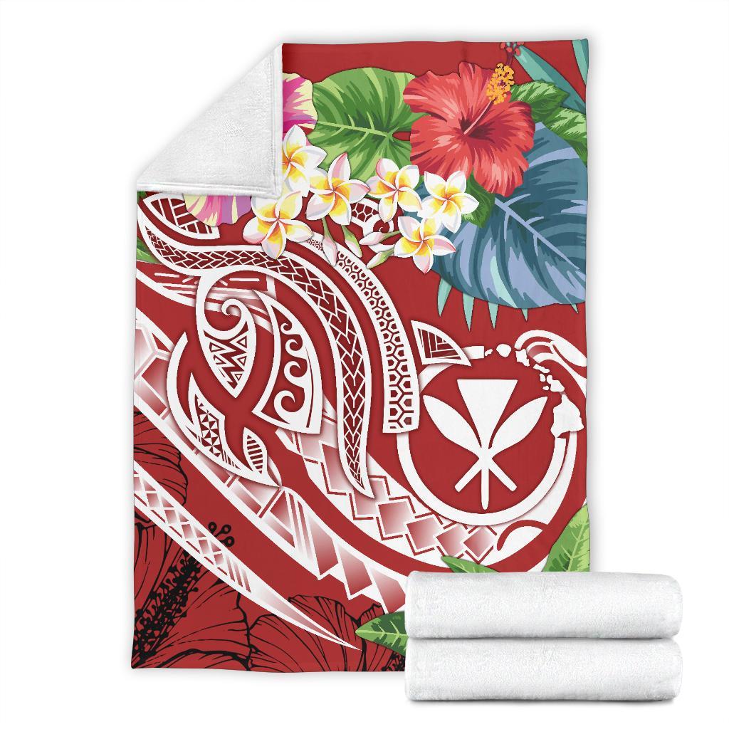 Polynesian Hawaii Kanaka Maoli Premium Blanket - Summer Plumeria (Red) - Polynesian Pride