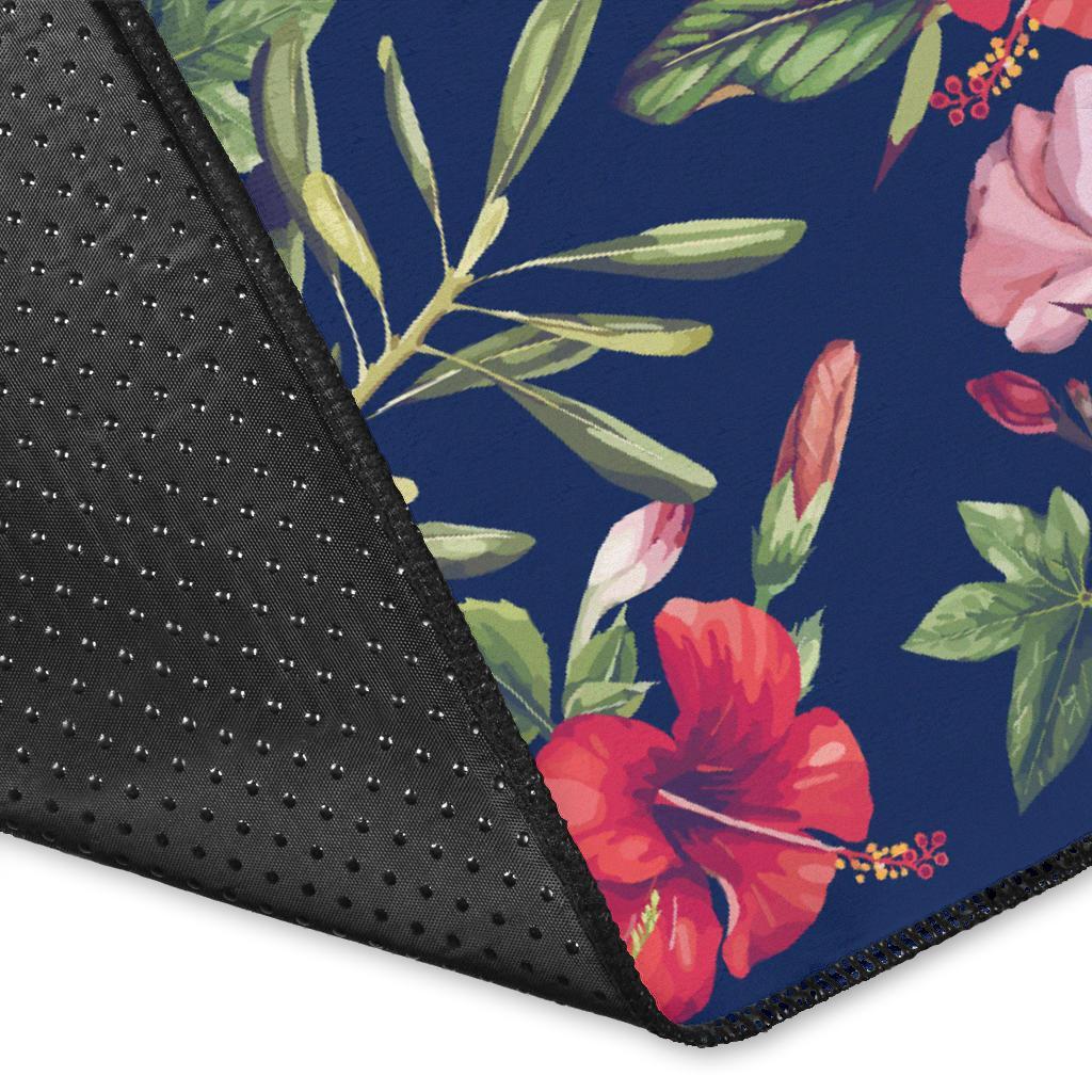 Tropical Hibiscus Red And Plumeria White Rug - Polynesian Pride