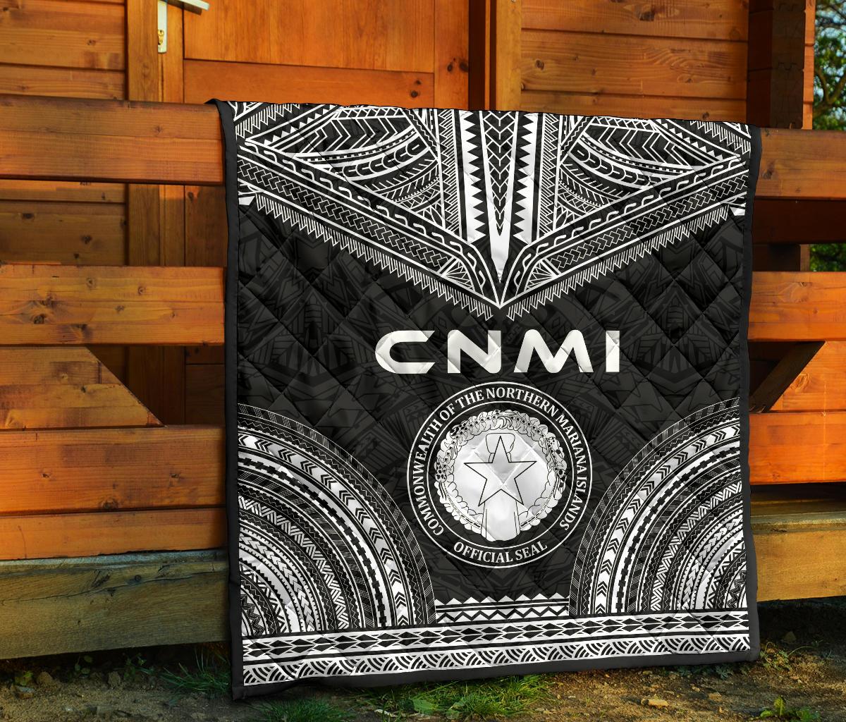 Northern Mariana Islands Premium Quilt - CNMI Seal Polynesian Chief Black Version - Polynesian Pride
