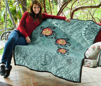 Hawaii Turtle Swimming Tribal Polynesian Premium Quilt - AH - Min Style - Polynesian Pride