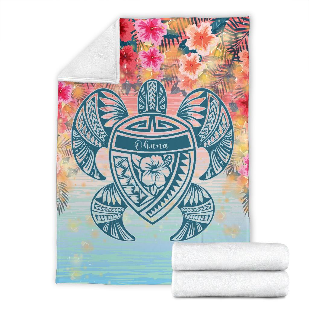 Hawaii Turtle Ohana Stary Night Hibiscus Premium Blanket - Polynesian Pride