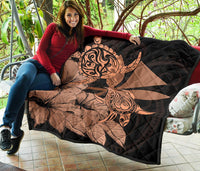 Hawaii Turtle Premium Quilt Polynesian Hibiscus Art Ver 2.0 Orange AH - Polynesian Pride