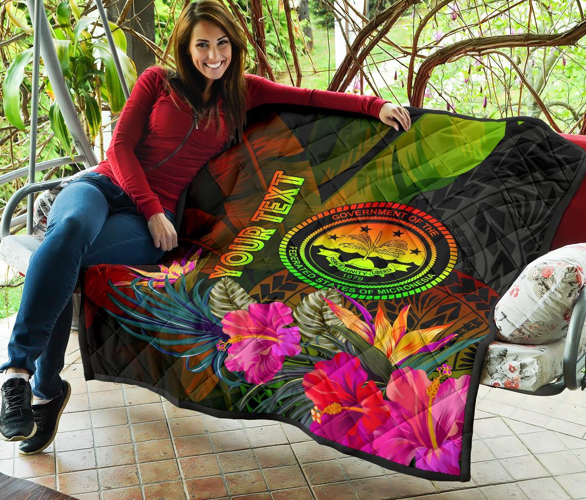 Federated States of Micronesia Polynesian Personalised Quilt - Hibiscus and Banana Leaves - Polynesian Pride
