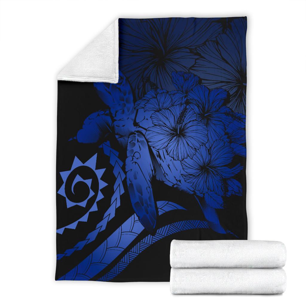Hawaii Turtle Hibiscus Polynesian Vintage Premium Blanket - Blue - Polynesian Pride