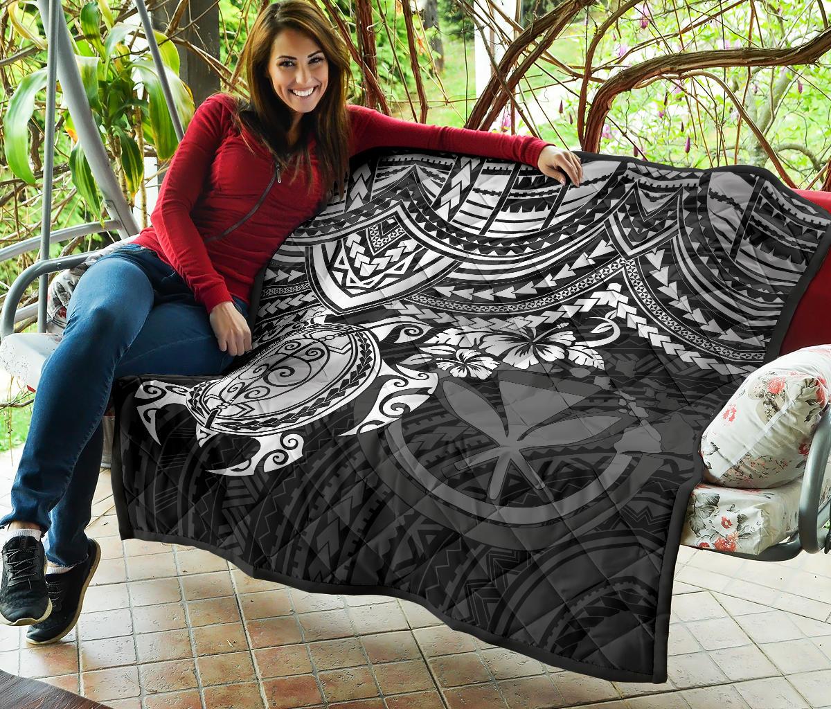 Hawaii Polynesian Premium Quilt - Kanaka Maoli & White Turtle Hibiscus - Polynesian Pride