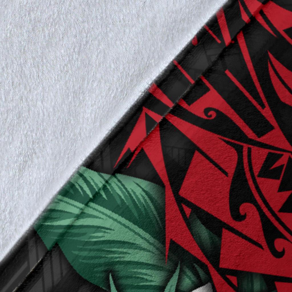 Tahiti Polynesian Premium Blanket - Hibiscus and Sea Turtle (Red) - Polynesian Pride