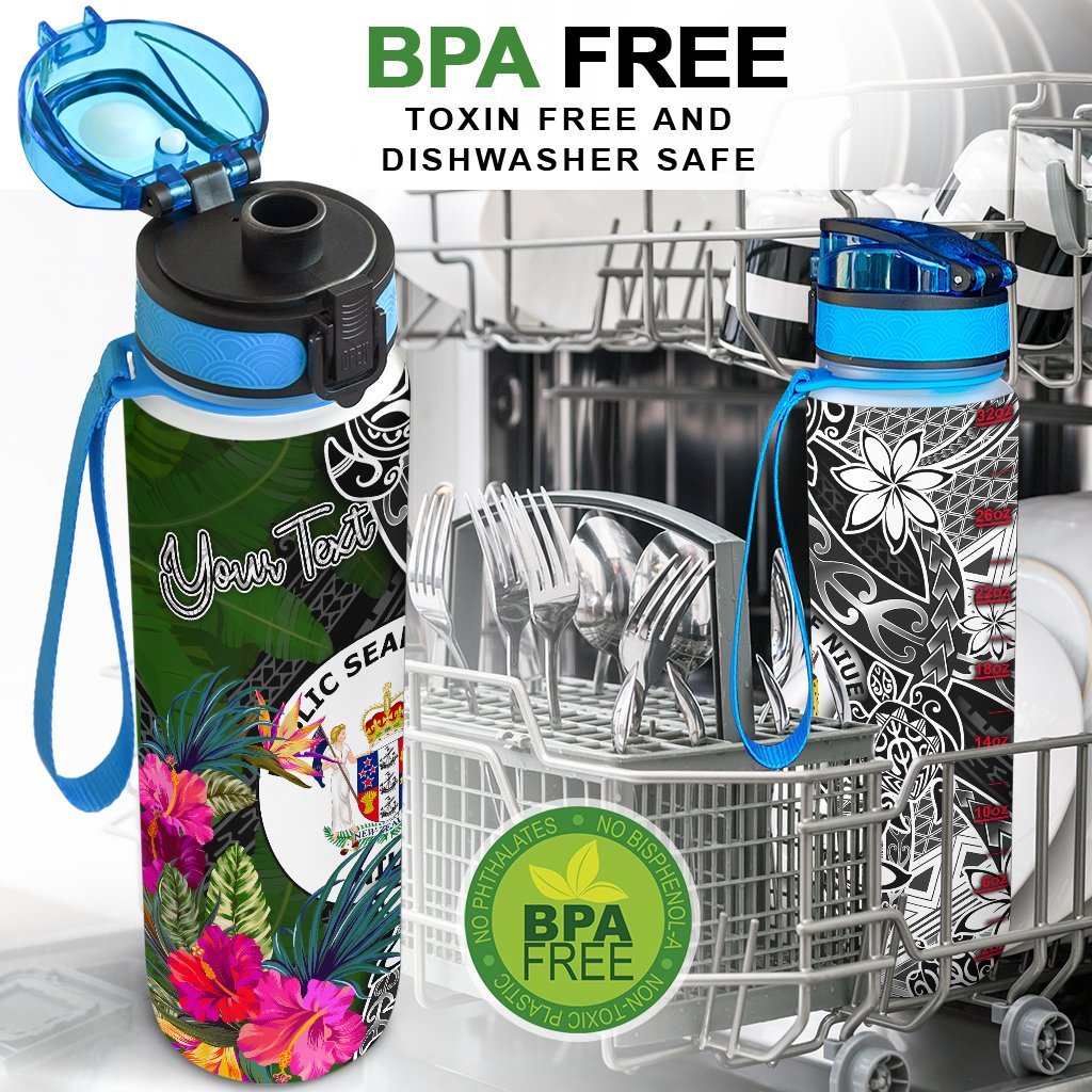 Niue Custom Personalised Hydro Tracking Bottle - Turtle Plumeria Banana Leaf - Polynesian Pride