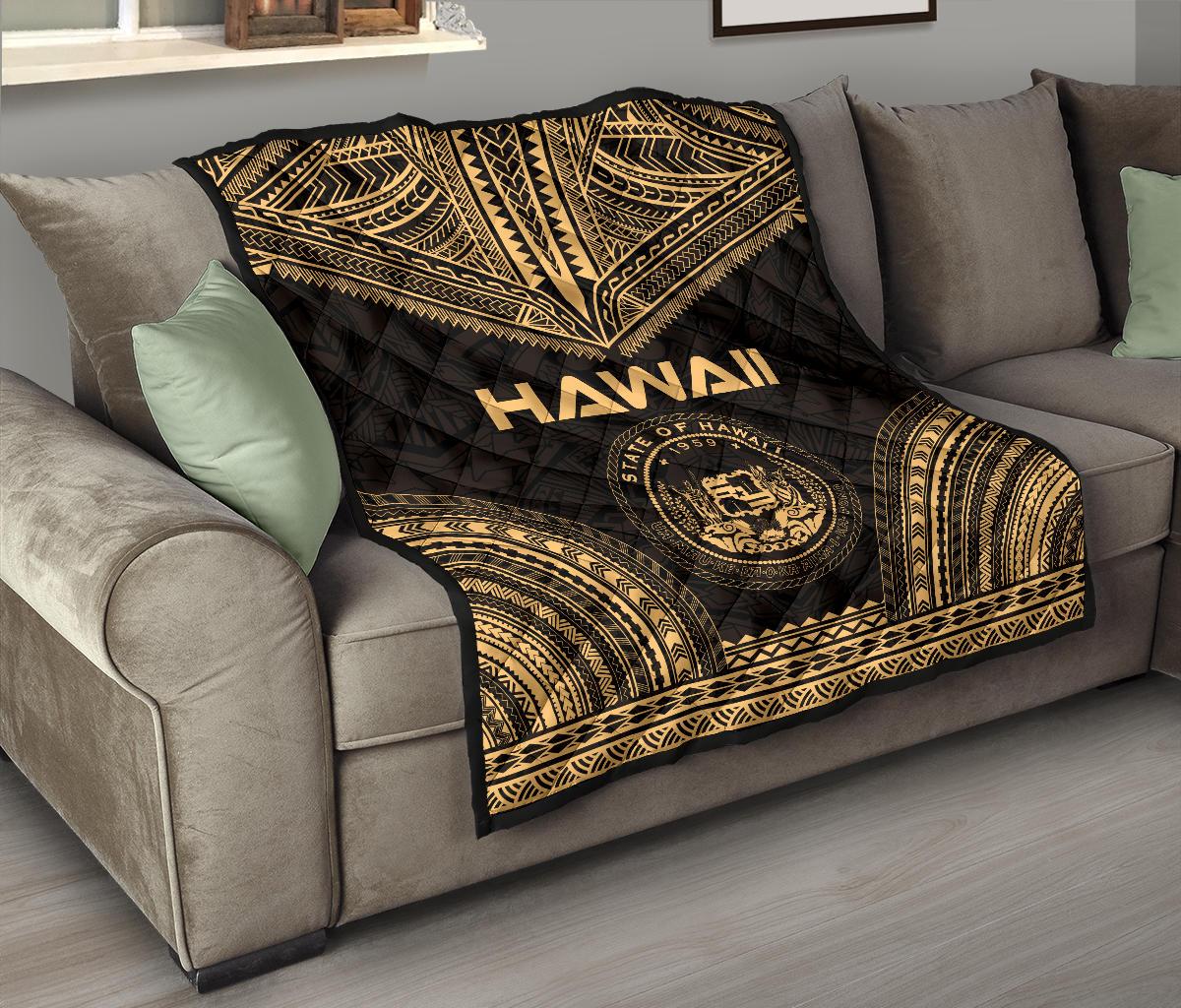 Hawaii Premium Quilt - Hawaii Seal Polynesian Chief Gold Version - Polynesian Pride