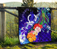Vanuatu Premium Quilt - Humpback Whale with Tropical Flowers (Blue) - Polynesian Pride