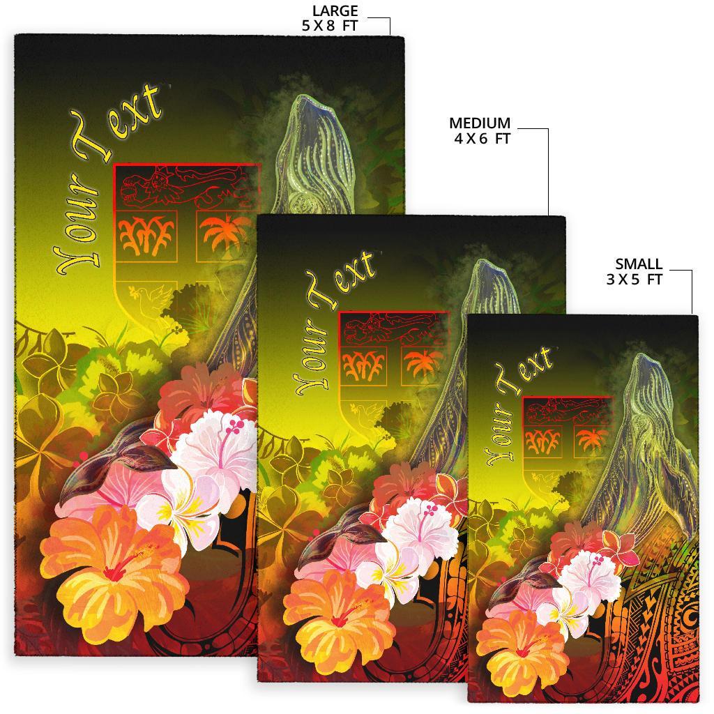 Fiji Custom Personalised Area Rug - Humpback Whale with Tropical Flowers (Yellow) - Polynesian Pride
