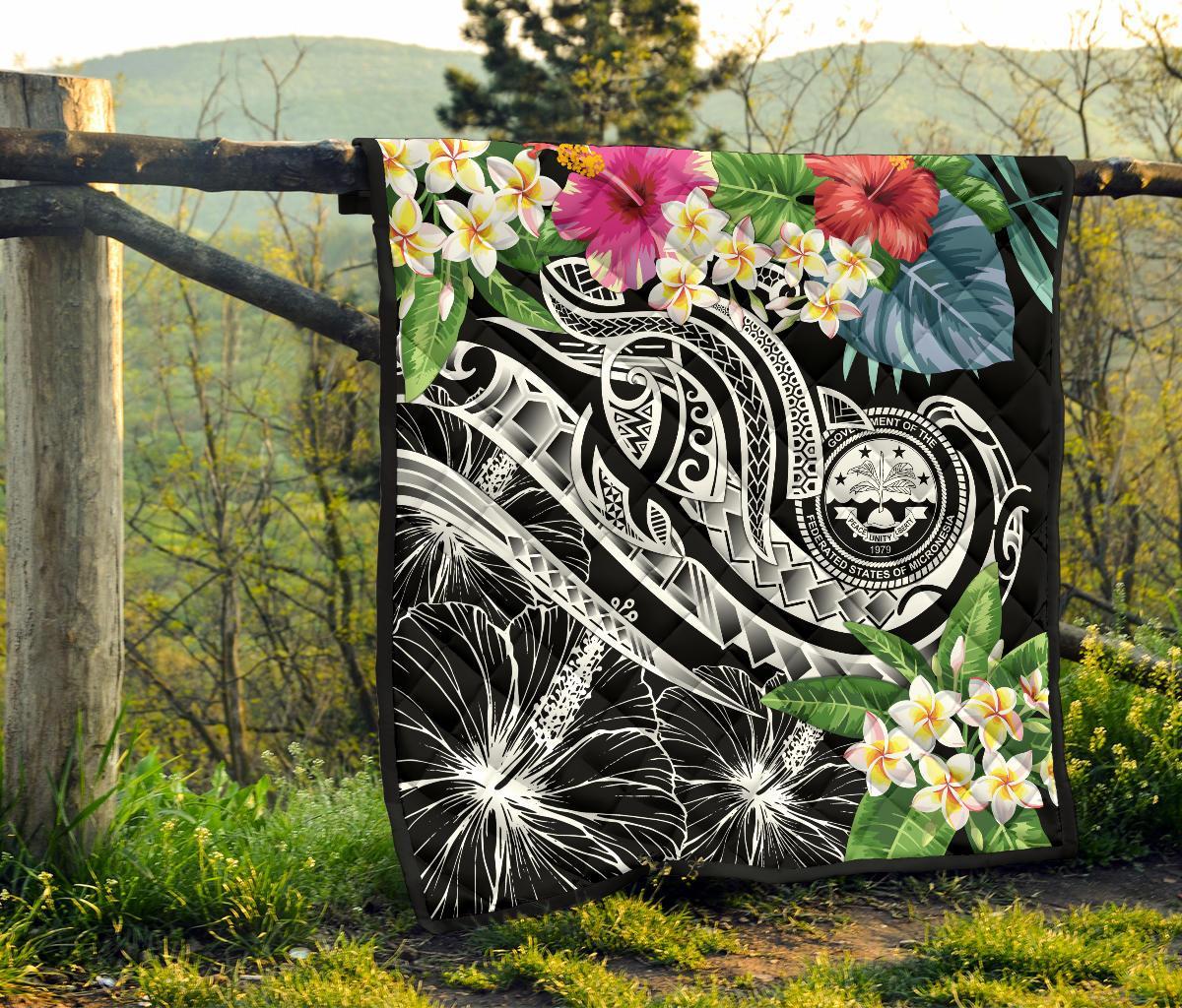 FSM Polynesian Premium Quilt - Summer Plumeria (Black) - Polynesian Pride