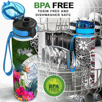 Palau Hydro Tracking Bottle White - Turtle Plumeria Banana Leaf Crest - Polynesian Pride