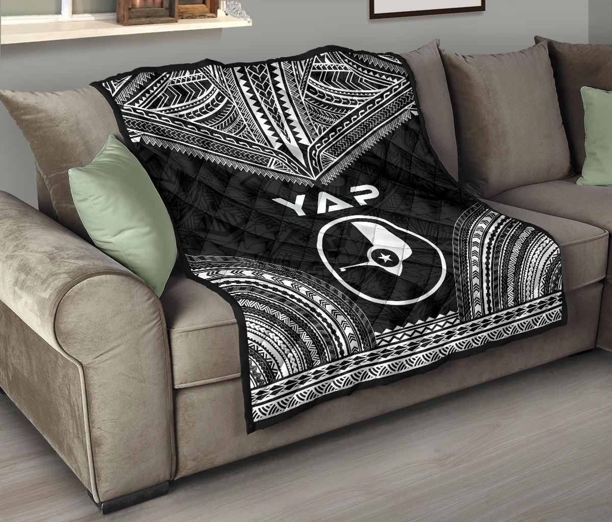 Yap Premium Quilt - Yap Flag Polynesian Chief Black Version - Polynesian Pride