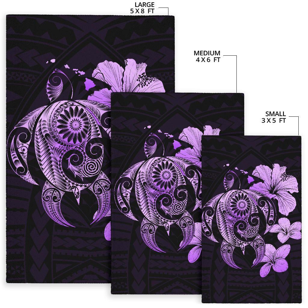 Hibiscus Plumeria Mix Polynesian Turtle Area Rug AH - Polynesian Pride