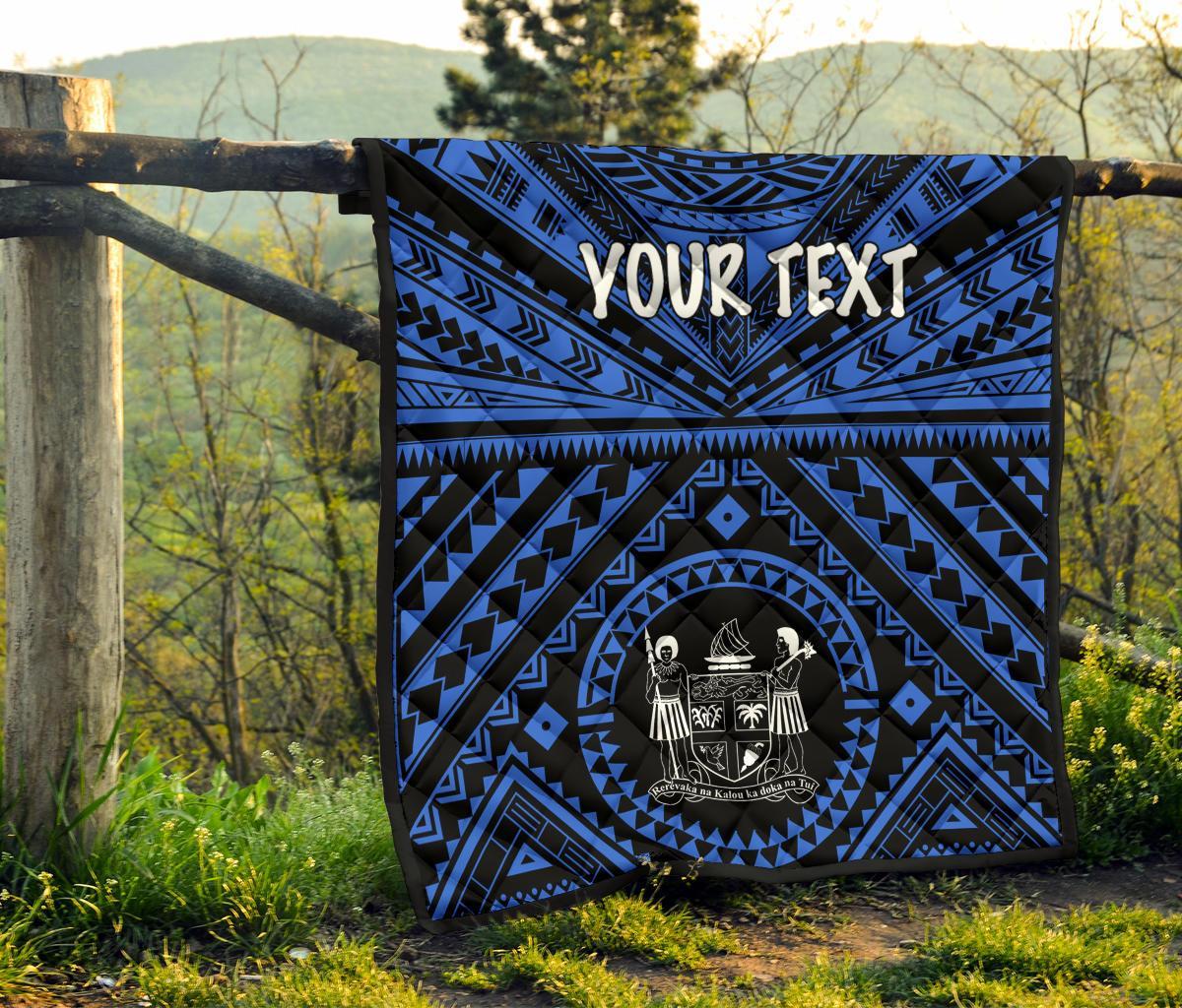 Fiji Personalised Premium Quilt - Fiji Seal With Polynesian Tattoo Style ( Blue) - Polynesian Pride