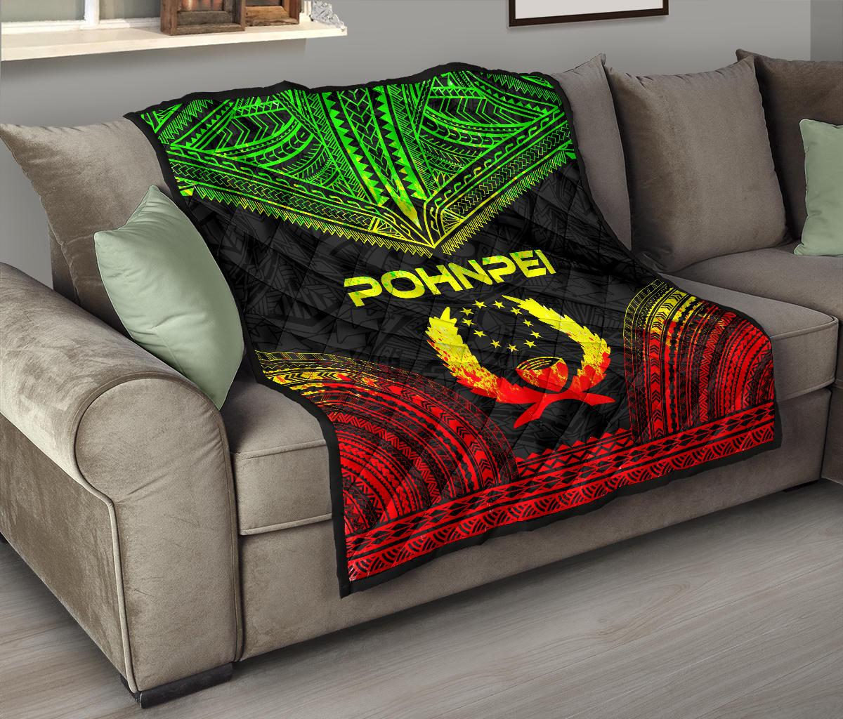 Pohnpei Premium Quilt - Pohnpie Flag Polynesian Chief Reggae Version - Polynesian Pride