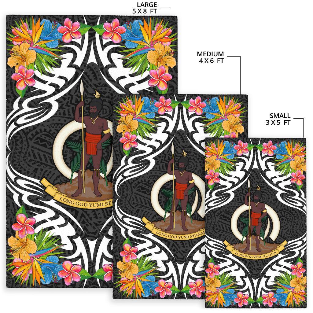 Vanuatu Area Rug - Coat OfArmsWith Tropical Flowers - Polynesian Pride