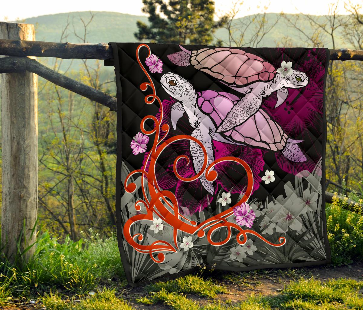Hawaii Turtle Couple Valentine's Hibiscus Plumeria Premium Quilt - Valentine Style - AH - Polynesian Pride