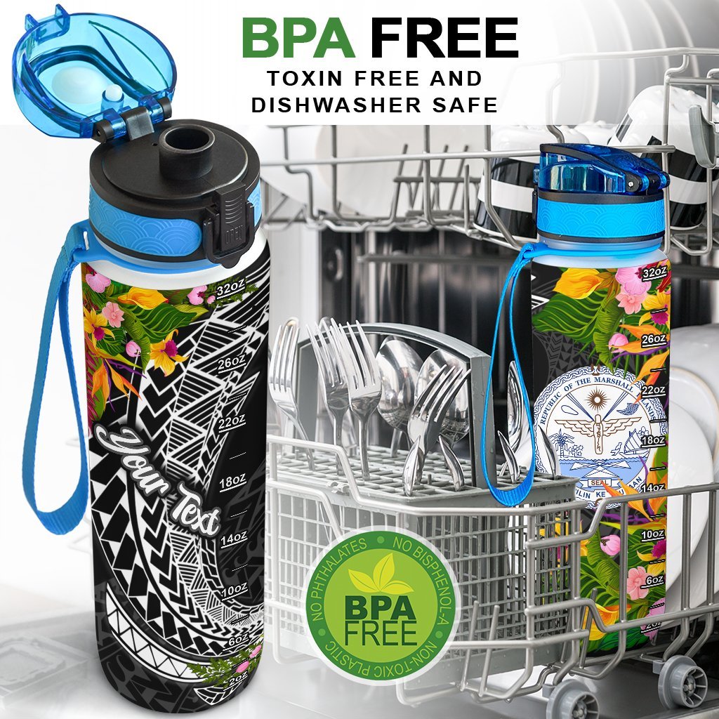 Marshall Islands Custom Personalised Hydro Tracking Bottle - Seal Spiral Polynesian Patterns - Polynesian Pride