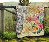 Hawaii Polynesian Flowers Swimming Turtles Premium Quilt - Polynesian Pride