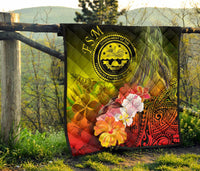 Federated States of Micronesia Premium Quilts - Humpback Whale with Tropical Flowers (Yellow) - Polynesian Pride