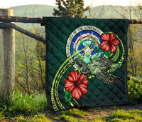 Northern Mariana Islands Polynesian Premium Quilt - Green Turtle Hibiscus - Polynesian Pride