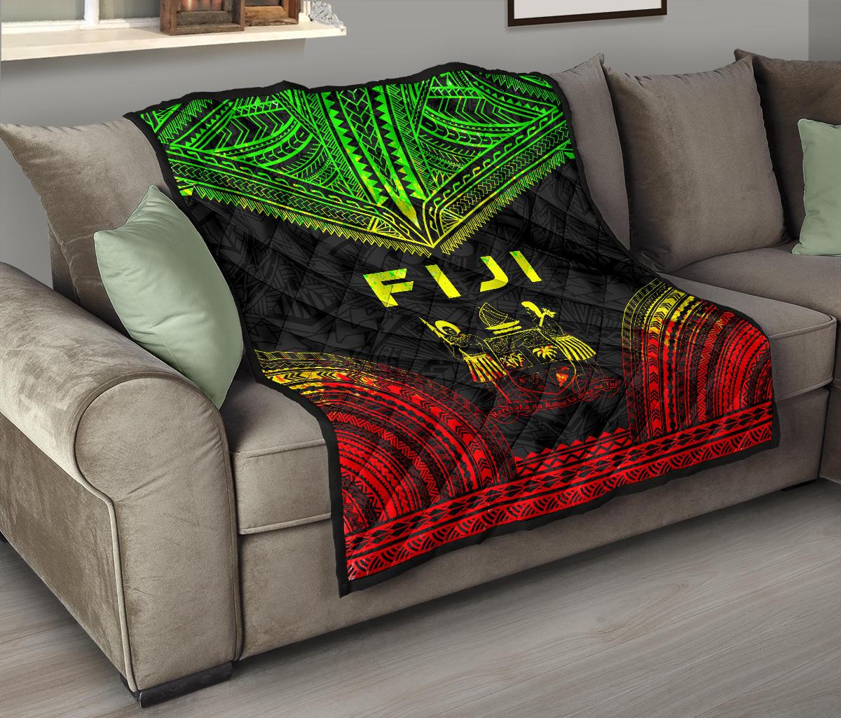 Fiji Premium Quilt - Fiji Coat Of Arms Polynesian Chief Reggae Version - Polynesian Pride
