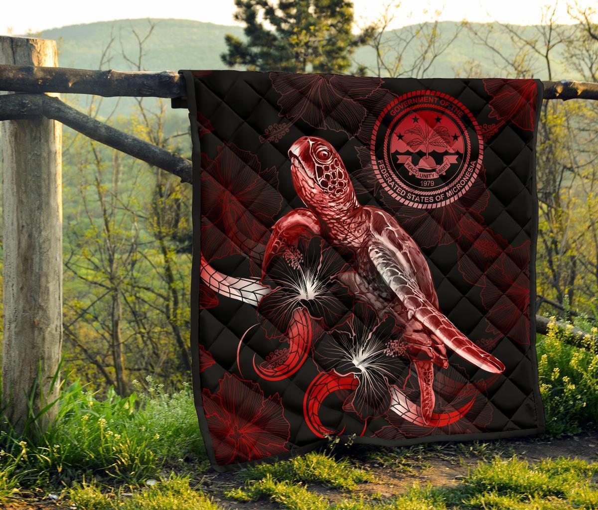 Federated States of Micronesia Polynesian Premium Quilt - Turtle With Blooming Hibiscus Red - Polynesian Pride