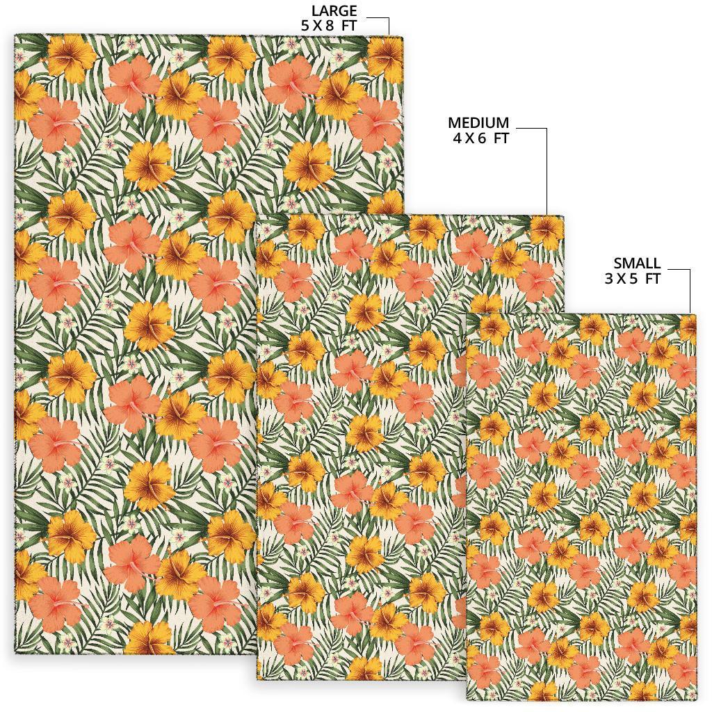 Tropical Flowers Hibiscus Pink Yellow Rug - Polynesian Pride