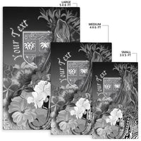 Fiji Custom Personalised Area Rug - Humpback Whale with Tropical Flowers (White) - Polynesian Pride