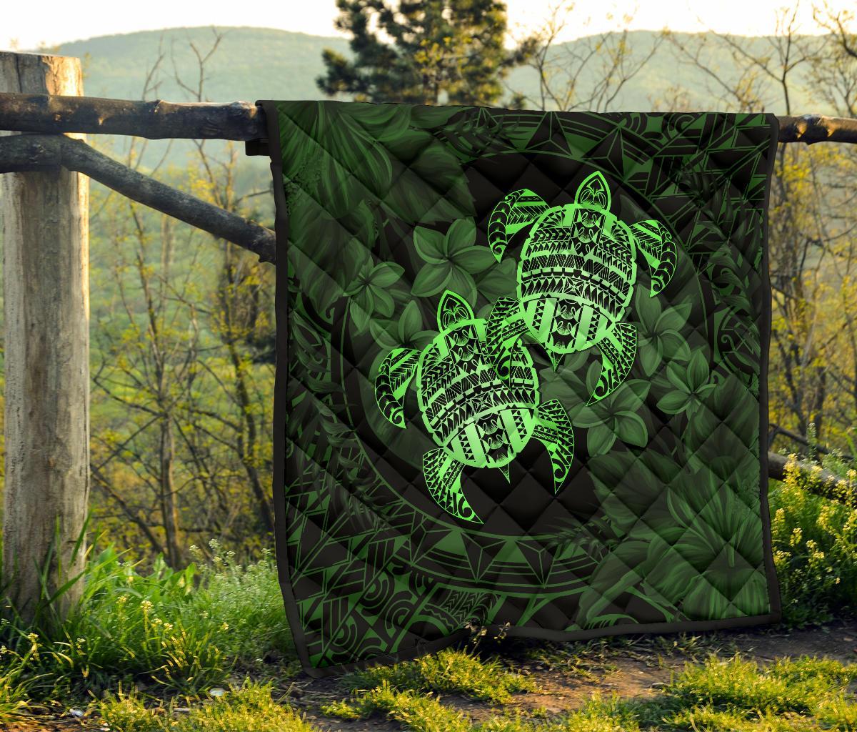 Hawaii Premium Quilt - Turtle Strong Pattern Hibiscus Plumeria Green AH - Polynesian Pride