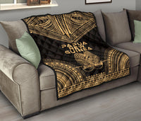 Papua New Guinea Premium Quilt - Papua New Guinea Coat Of Arms Polynesian Chief Gold Version - Polynesian Pride
