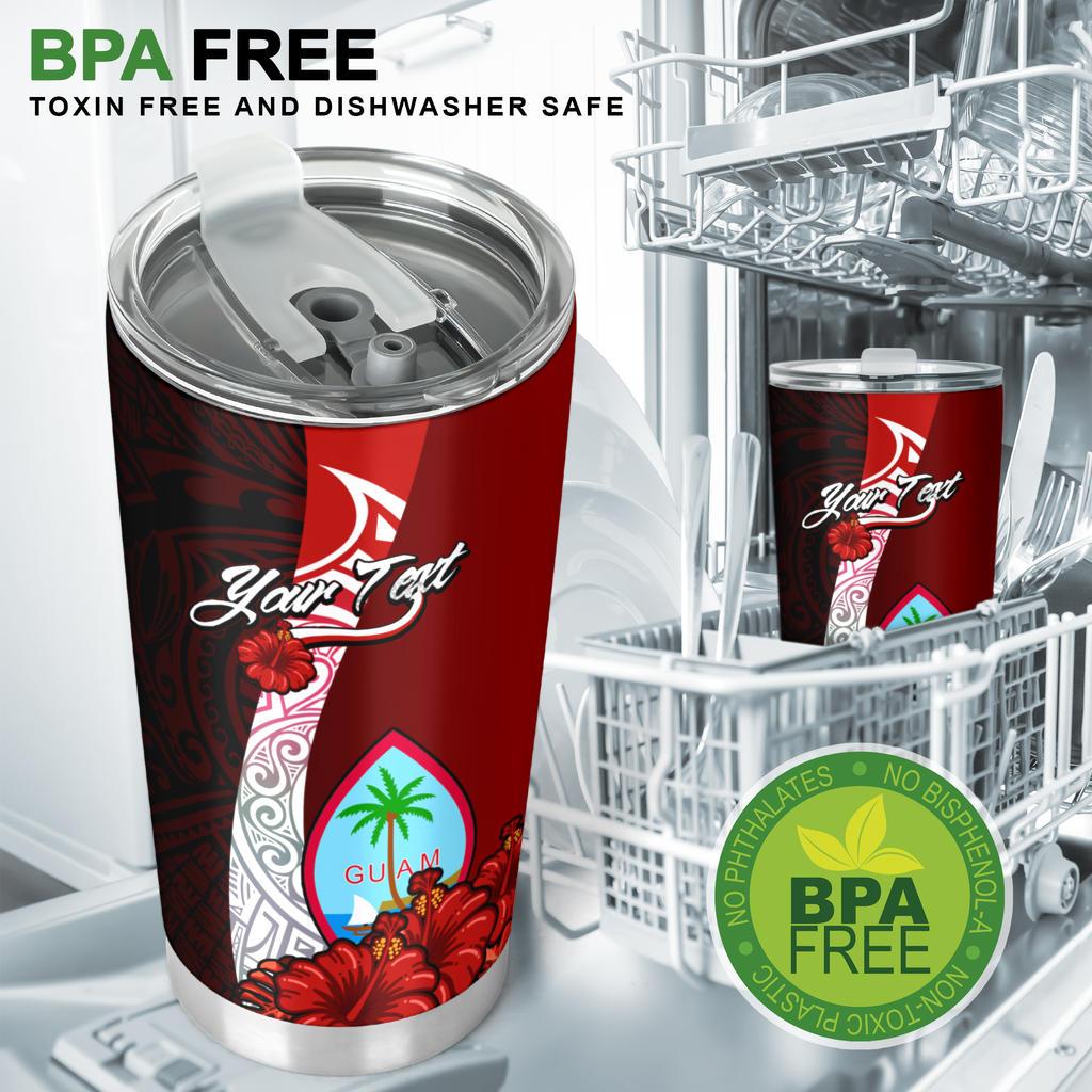 Guam Polynesian Custom Personalised Tumbler - Coat Of Arm With Hibiscus - Polynesian Pride