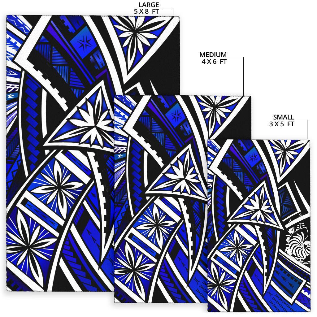 New Caledonia Area Rug - Tribal Flower Special Pattern Blue Color - Polynesian Pride