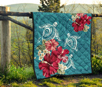 Hawaii Turtle Hibiscus Plumeria Blue Polynesian - Premium Quilt AH - Polynesian Pride