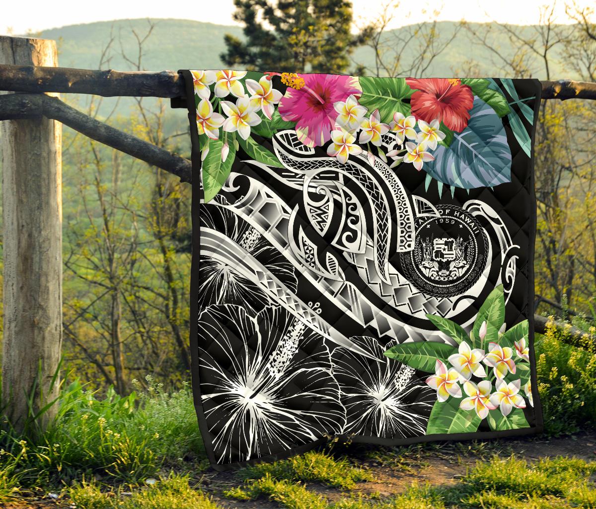 Polynesian Hawaii Premium Quilt - Summer Plumeria (Black) - Polynesian Pride